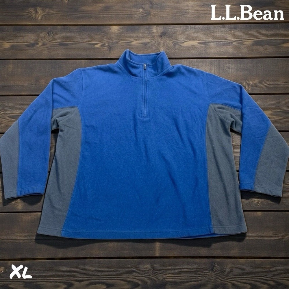 LL Bean Jacket Mens XL Blue Gray Fleece 1/4 Zip Pullover Outdoor Outerwear Light